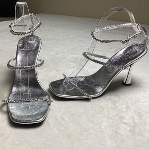 Jeffrey Campbell Silver Rhinestone Strappy Heel Sandals Square Toe Women's US 9